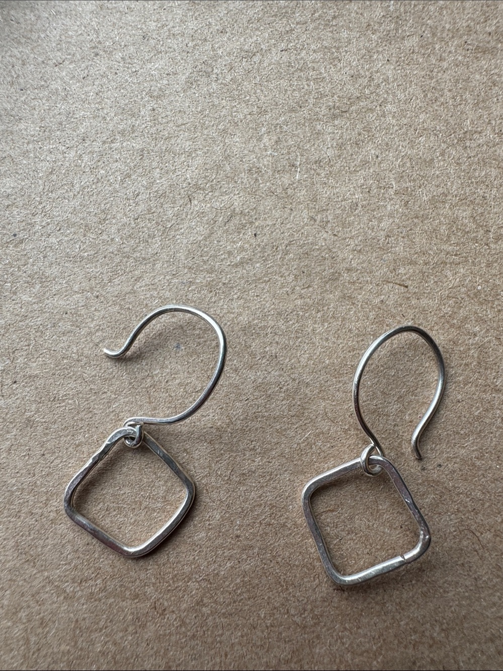 Handmade Sterling Silver Square Hoop Drop Earrings - Silver